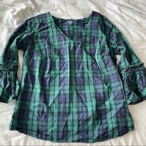Green & Navy Izod Bell sleeve top
